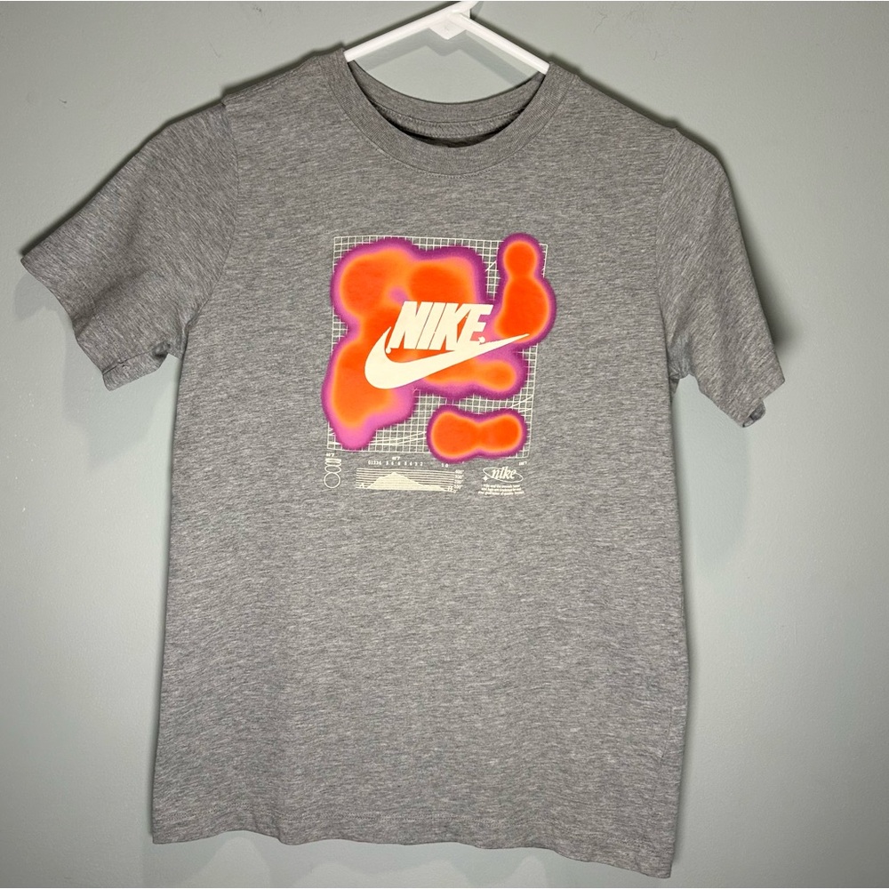 Nike Grey Tee with Neon Short Sleeve Graphic Boys Large